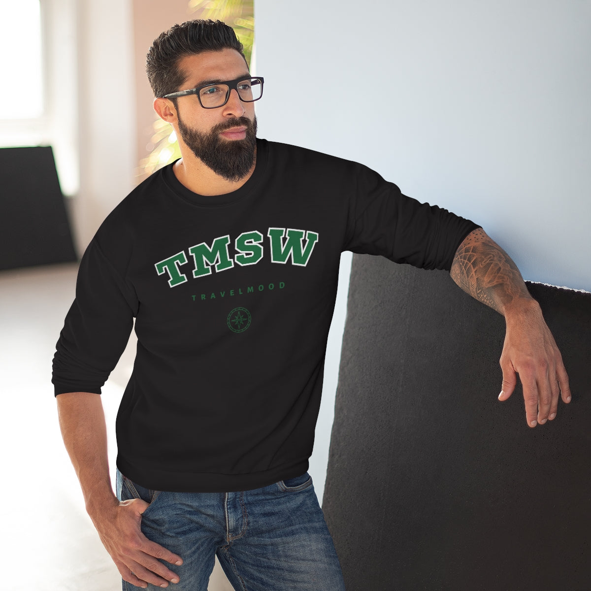 College Crewneck Sweatshirt - Green Letters