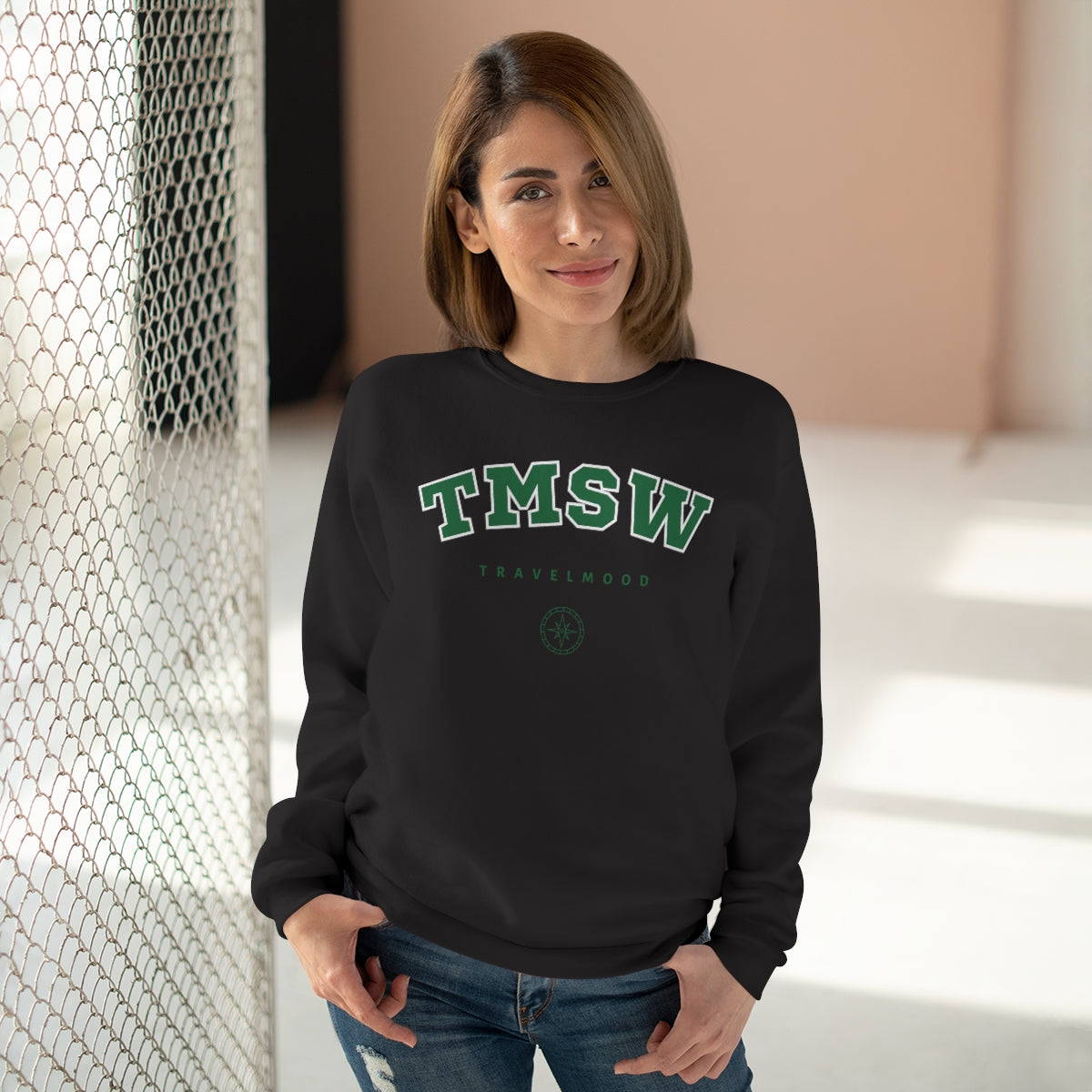 College Crewneck Sweatshirt - Green Letters