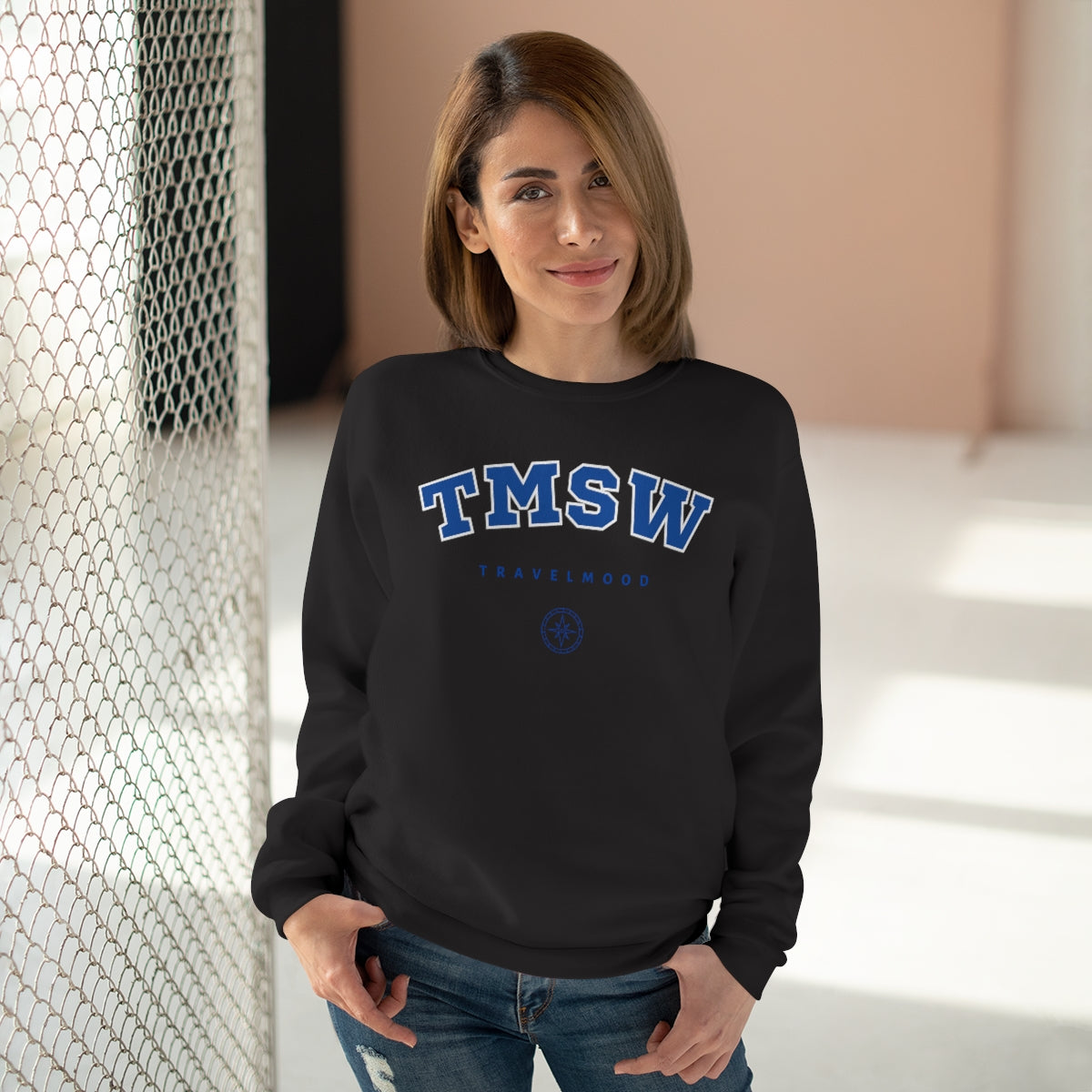 College Crewneck Sweatshirt - Blue Letters