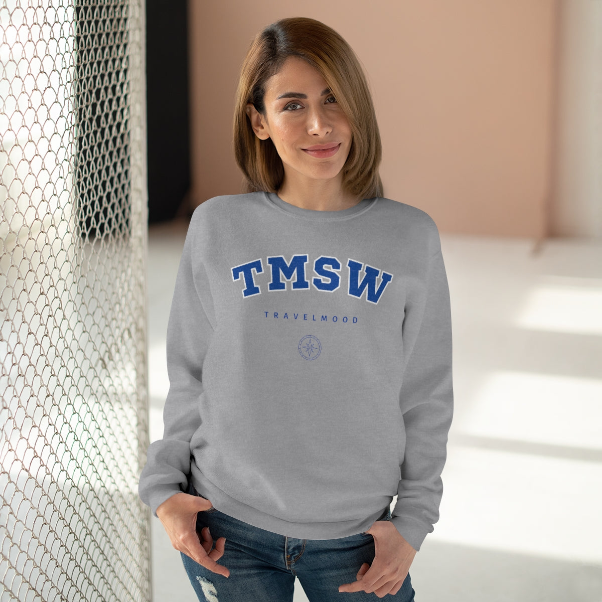 College Crewneck Sweatshirt - Blue Letters