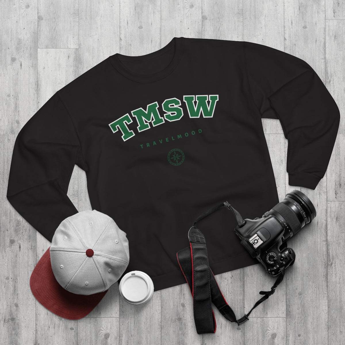 College Crewneck Sweatshirt - Green Letters