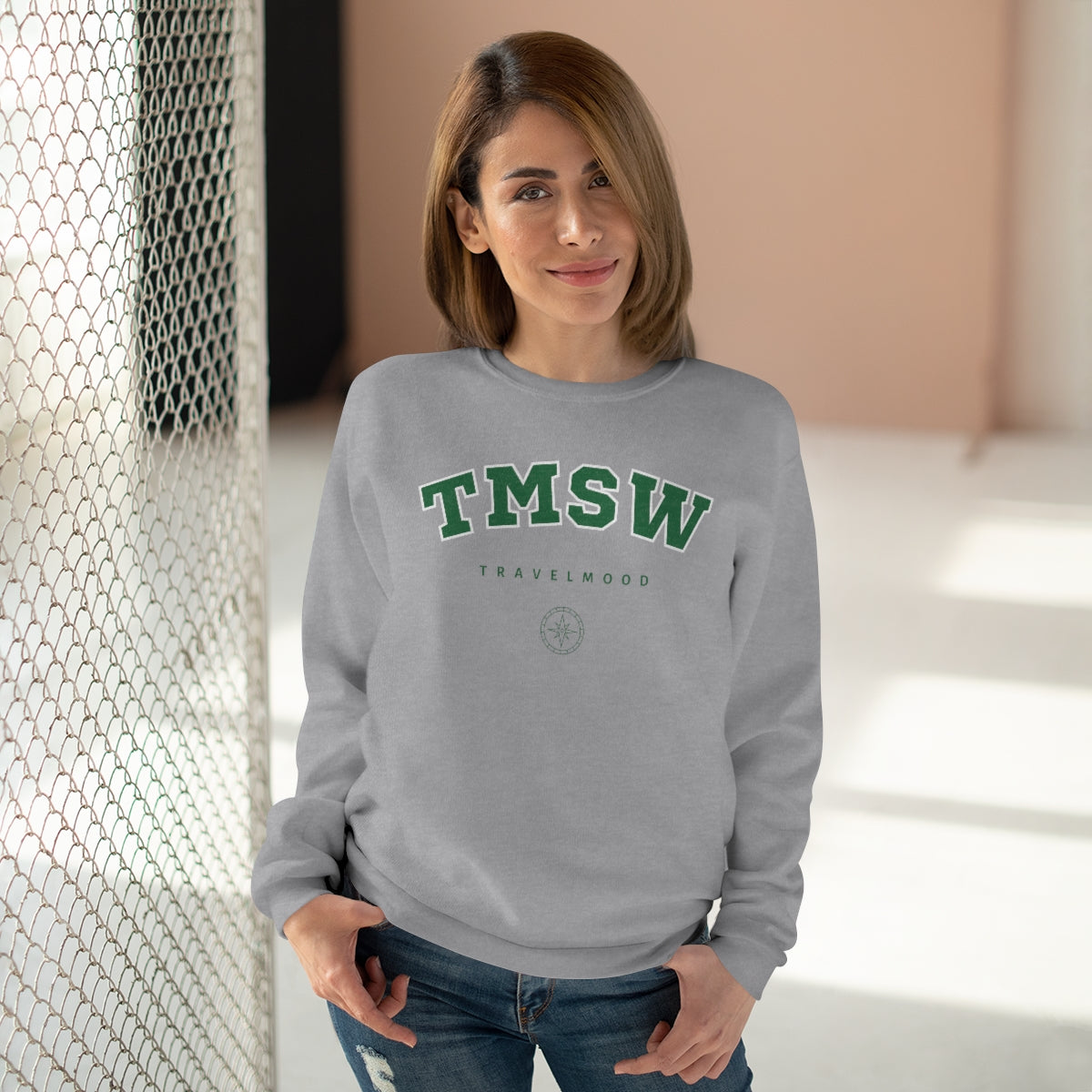 College Crewneck Sweatshirt - Green Letters