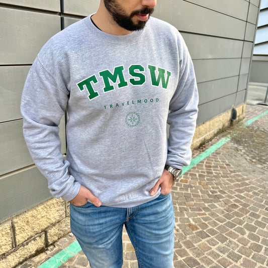 College Crewneck Sweatshirt - Green Letters